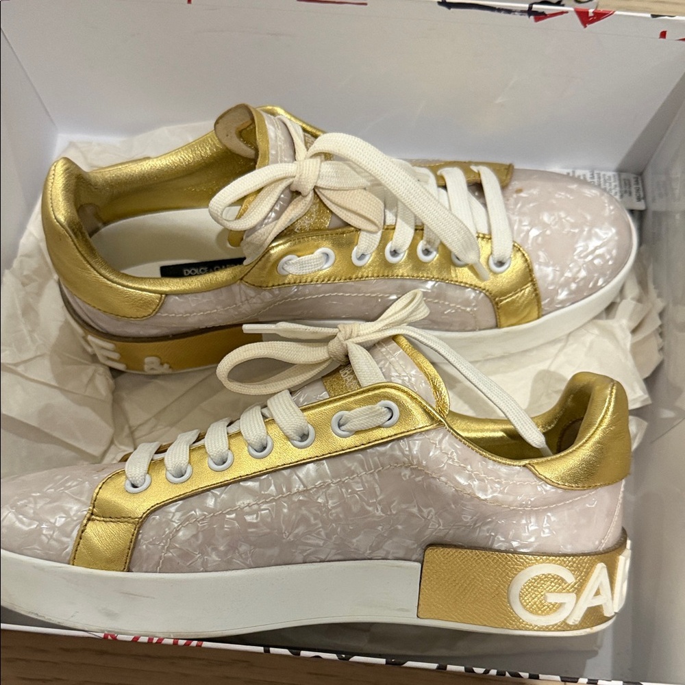 Dolce & Gabana Gold & Pearl Low-Top Women's Sneakers
